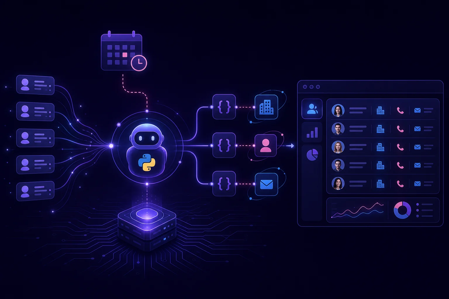 AI lead enrichment with a scheduled Python agent that automatically researches and updates contact and company data.
