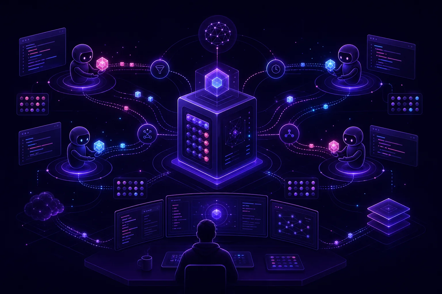 AI memory architecture showing short- and long-term memory flowing between production AI agents and applications