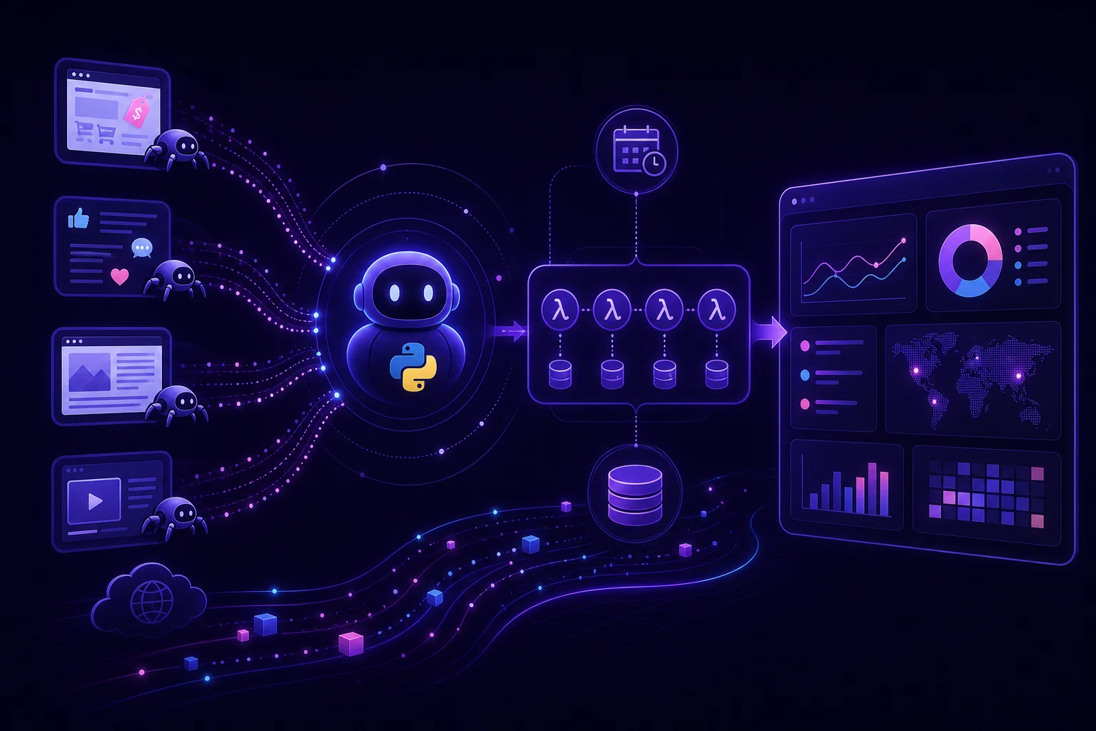 Competitor monitoring AI agent with Python Jobs analyzing competitor websites, pricing, features, and market signals on a scheduled workflow.