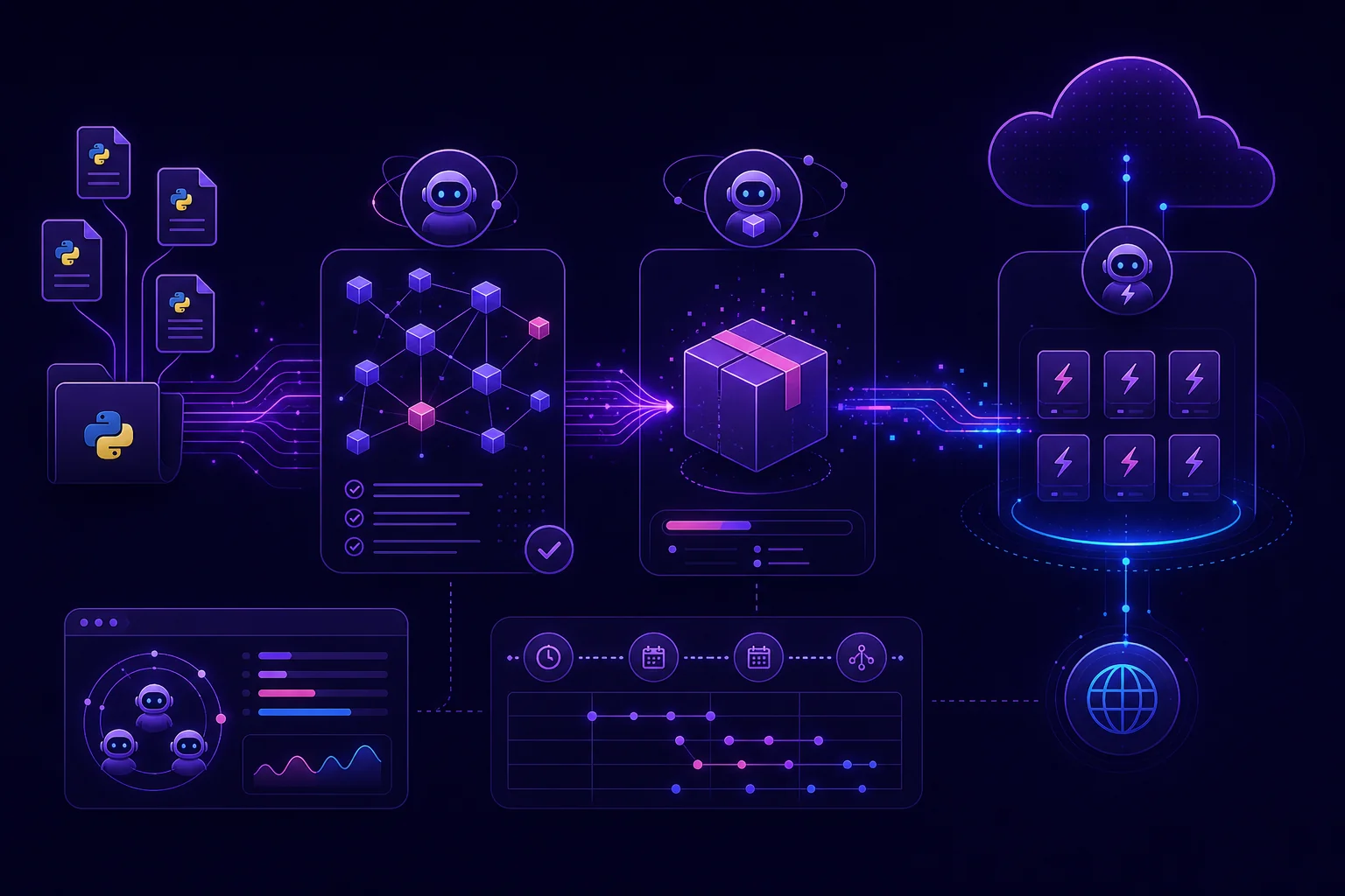 Serverless Python dependencies packaged into a smaller, reproducible deployment for an AI agent.